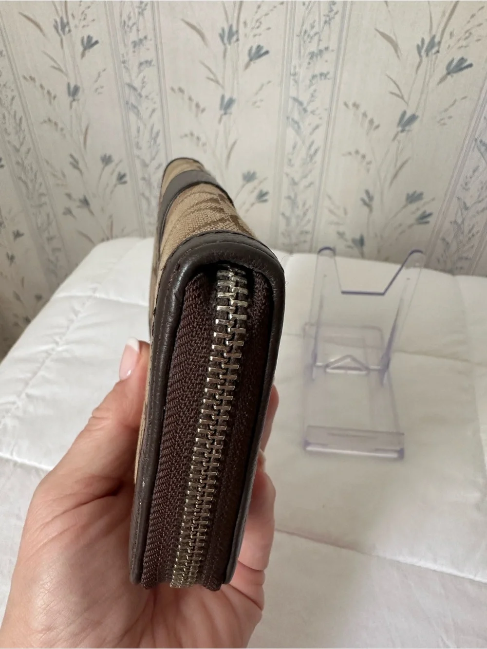 Coach Brown Signature Canvas Zip Wallet